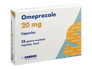 Box of Omeprazole 20mg Capsules for acid reflux treatment