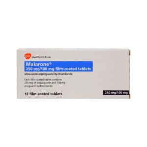 Box of Malarone used to prevent and treat malaria