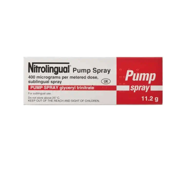 Box of Nitrolingual GTN Pumpspray 400 mcg 200 Dose for angina relief