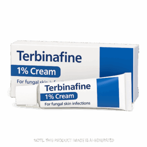 Tube of Terbinafine 1% Cream for athlete’s foot treatment