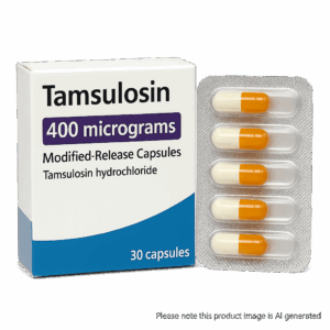 Box of Tamsulosin 400 micrograms capsules for enlarged prostate symptoms