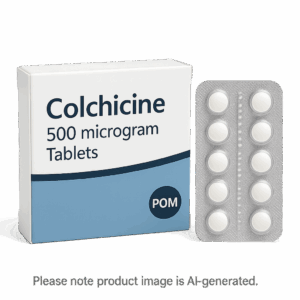 Box of Colchicine 500mcg Tablets used to manage joint pain from gout
