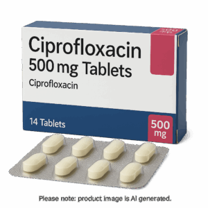 Ciprofloxacin 500mg Tablets blister pack for bacterial infection treatment