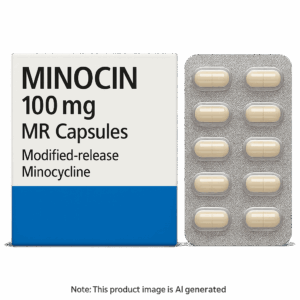 Box of Minocin 100mg MR Capsules used for acne treatment