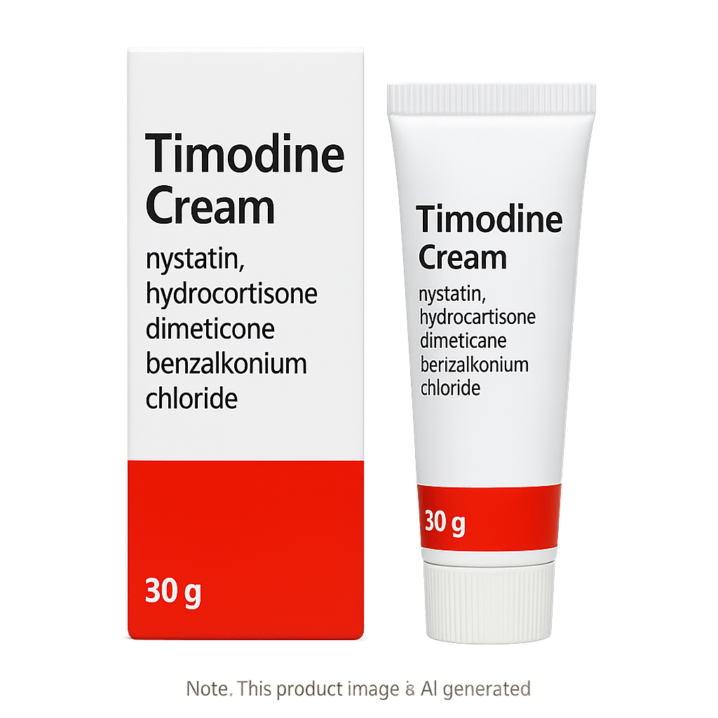 Box of Timodine Cream used for fungal nappy rash and intertrigo