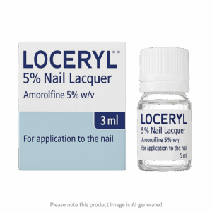 Box of Loceryl 5% Nail Lacquer used for fungal nail infections