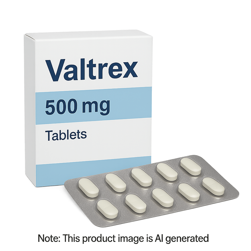 Box of Valtrex 500mg Tablets used for herpes and shingles