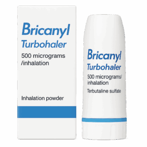 Box of Bricanyl Turbohaler used for asthma symptom relief