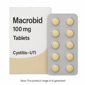 Box of Macrobid 100mg Tablets used to treat cystitis and UTIs