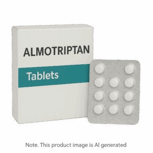 Box of Almotriptan Tablets used for migraine relief