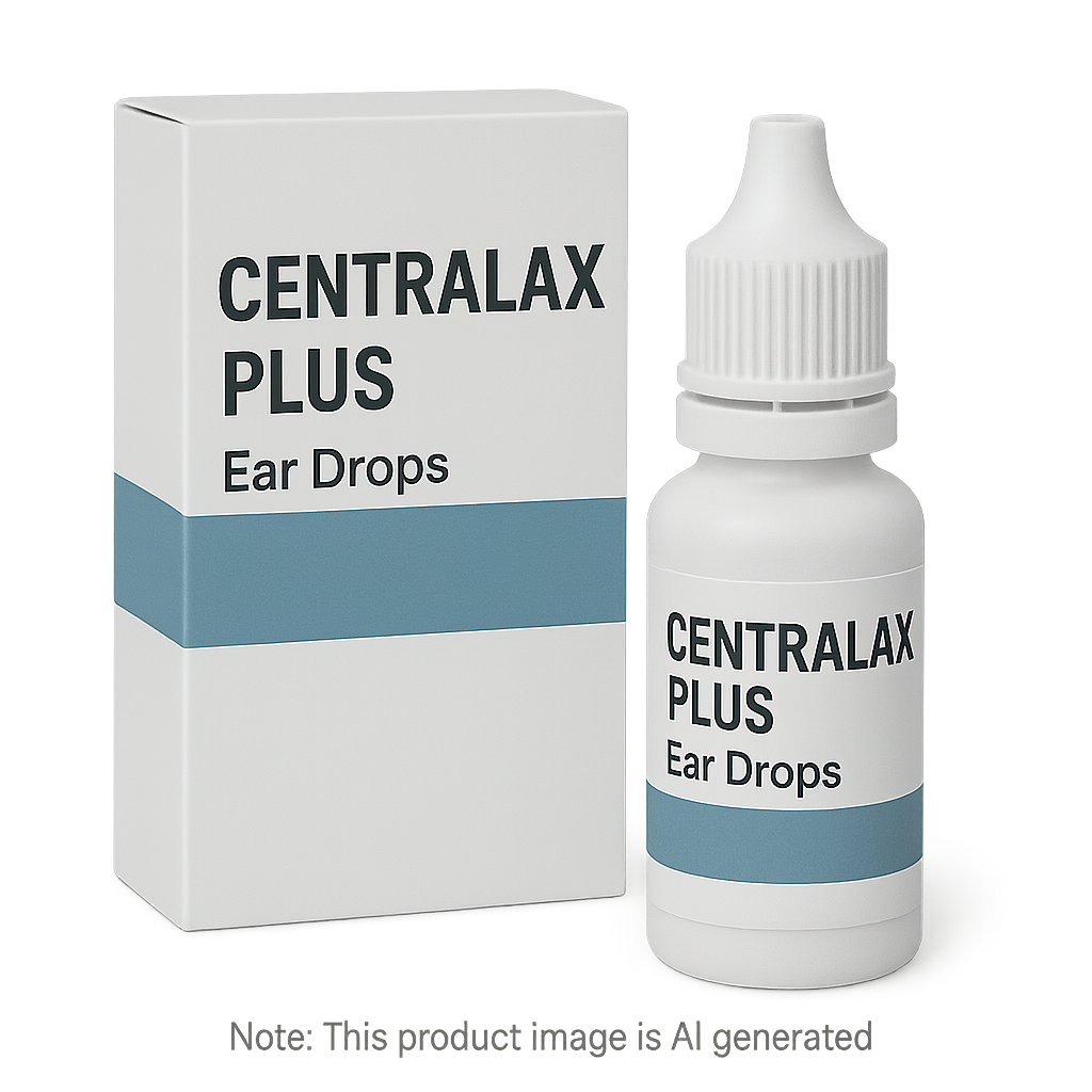 Box of Centralax Plus Ear Drops used to treat ear infections