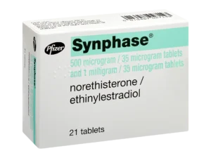 Box of Synphase Tablets used for contraception